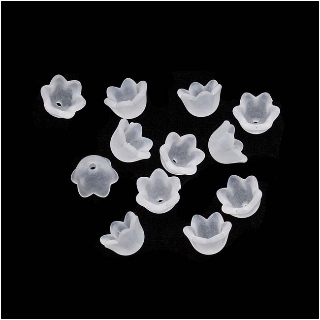 Lucite Tulip / Lily Of The Valley Flower Bead Caps Matte Frosted Crystal 6x10mm (12 pcs)