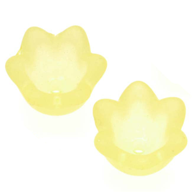 Lucite Tulip / Lily Of The Valley Flower Bead Caps Matte Yellow 6x10mm (12 pcs)