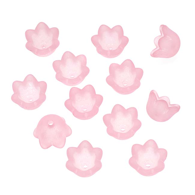 Lucite Tulip / Lily Of The Valley Flower Bead Caps Matte Pink 6x10mm (12 pcs)