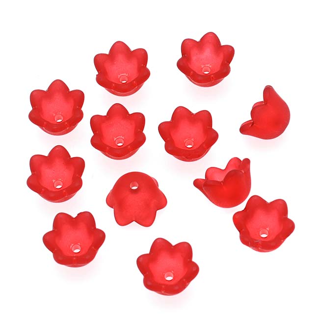 Lucite Tulip / Lily Of The Valley Flower Bead Caps Matte Red 6x10mm (12 pcs)