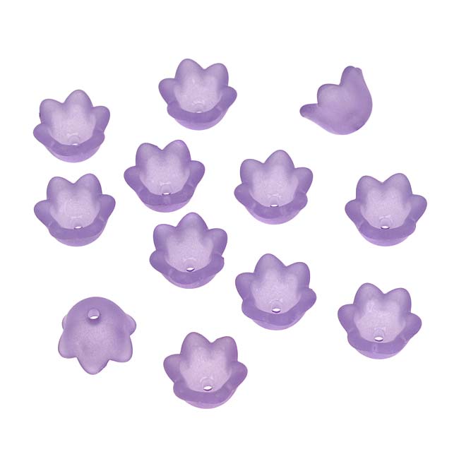 Lucite Tulip Lily Of The Valley Flower Bead Caps Matte Amethyst Purple 6x10mm (12 pcs)