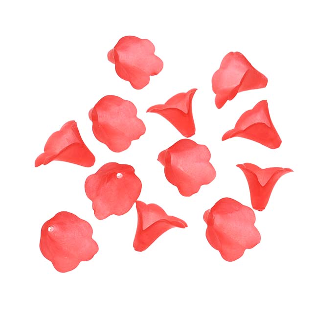 Lucite Trumpet Calla Lily Flower Beads Matte Red 10mm (12 pcs)