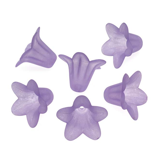 Lucite Petunia Bell Flower Beads Matte Medium Amethyst Purple 12x18mm (6 pcs)