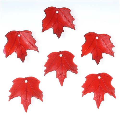 Lucite Maple Leaves Matte Ruby Red Light Weight 19mm (6 Pieces)