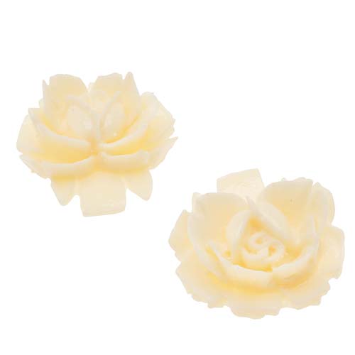 Lucite Cabochons Ivory Yellow 3-D Rose Flower 18mm (2 pcs)