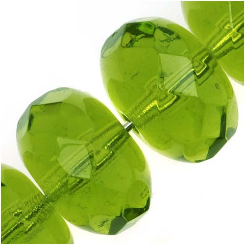 Czech Fire Polished Glass, Donut Rondelle Beads 11x7mm Olivine Green (1 Strand)