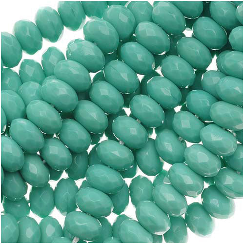 Czech Fire Polished Glass, Donut Rondelle Beads 9x5mm Green Turquoise (25 Pieces)