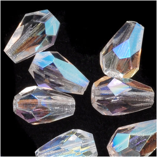 Czech Fire Polished Glass Beads 7 x 5mm Teardrop Crystal AB (1 Strand)