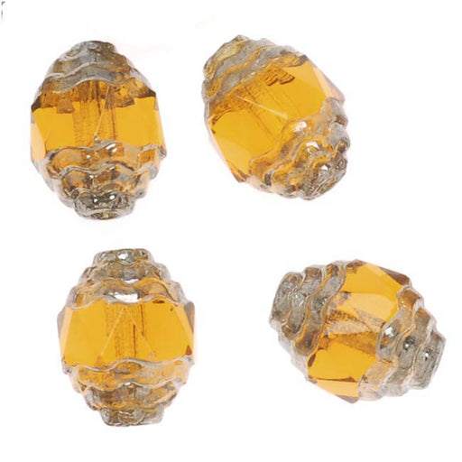 Czech Cathedral 10mm Art Deco Beads Topaz Silver Ends (10 pcs)