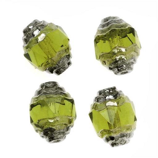 Czech Cathedral 10mm Art Deco Beads Olivine Silver Ends (1 Strand)