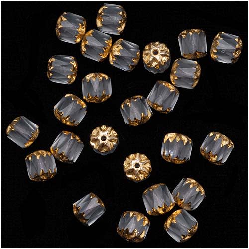Czech Cathedral Glass Beads 6mm Matte Crystal/Gold Ends (25 Pieces)