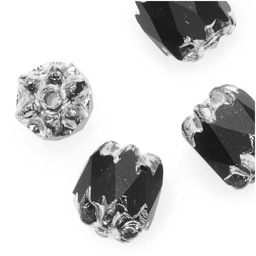Czech Cathedral Glass Beads 8mm Matte Jet Black/Silver Ends (25 pcs)