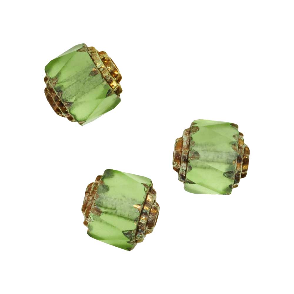 Czech Cathedral Glass Beads 8mm Matte Peridot Green/Gold Ends (10 pcs)