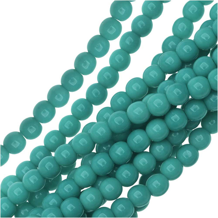Czech Glass Druk 4mm Round Green Turquoise Beads (100 pcs)