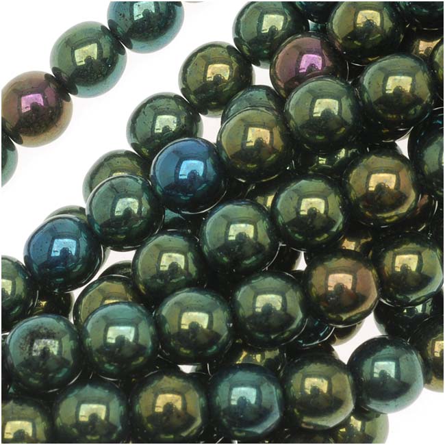 Czech Glass Druk Round Beads 6mm Green Iris (50 pcs)