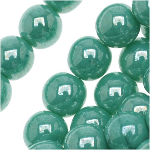 Czech Glass Druk Round Beads 6mm Green Turquoise Luster (50 pcs)