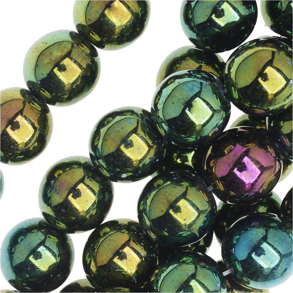 Czech Glass Druk Round Beads 8mm Green Iris (1 Strand)