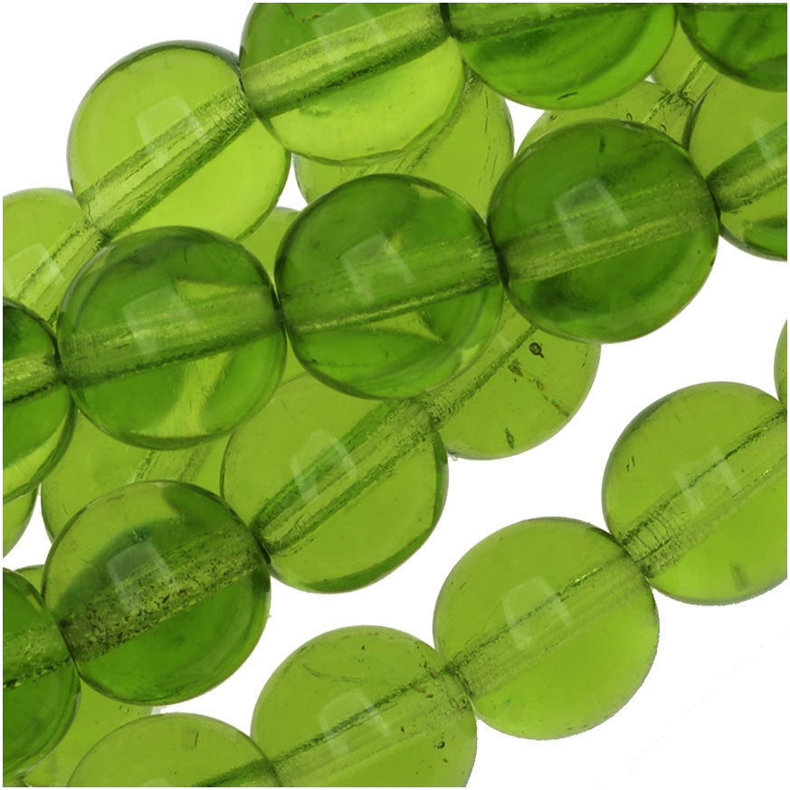 Czech Glass Druk Round Beads 8mm Olivine Green (1 Strand)