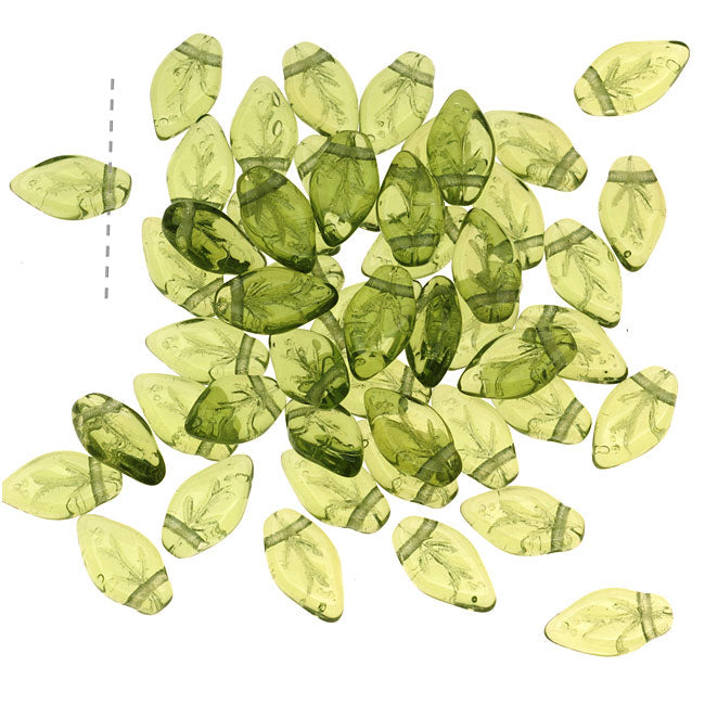 Czech Glass Beads 10mm Twisted Olivine Leaf Leaves (50 pcs)