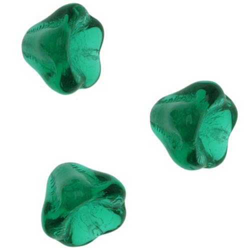 Czech Glass Beads 6mm X 8mm Flower Bell Beadcaps Emerald Green (1 Strand)