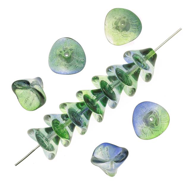 Czech Glass Beads Three Petal Flower 12mm Two Tone Blueberry/Green Tea (12 pcs)