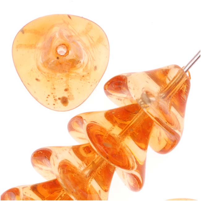 Czech Glass Beads Three Petal Flower 12mm Tangerine/Gold Speckle (1 Strand)