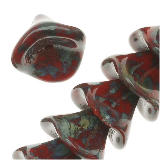Czech Glass Beads Three Petal Flower 12mm Opaque Red/Picasso (12 pcs)