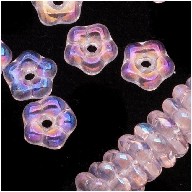 Czech Glass Beads 5mm Daisy Flower Rondelle Pink Rose AB (100 pcs)