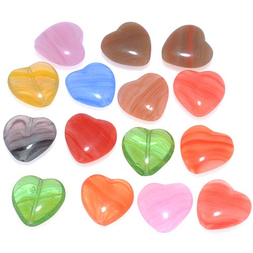 Czech Glass Beads 15mm Hearts Mix Bright Assorted Colors, 1 - Oz (15 Pieces)