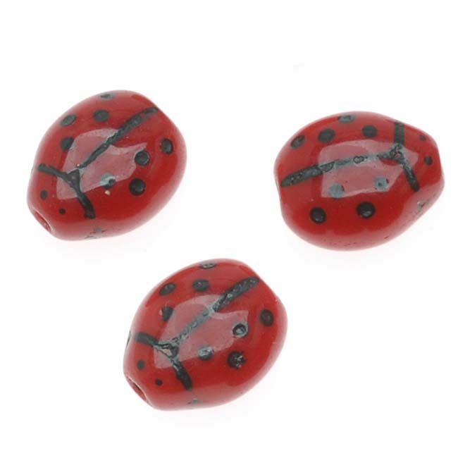 Czech Glass Beads Opaque Red And Black Lady Bug 7x8mm (12 pcs)