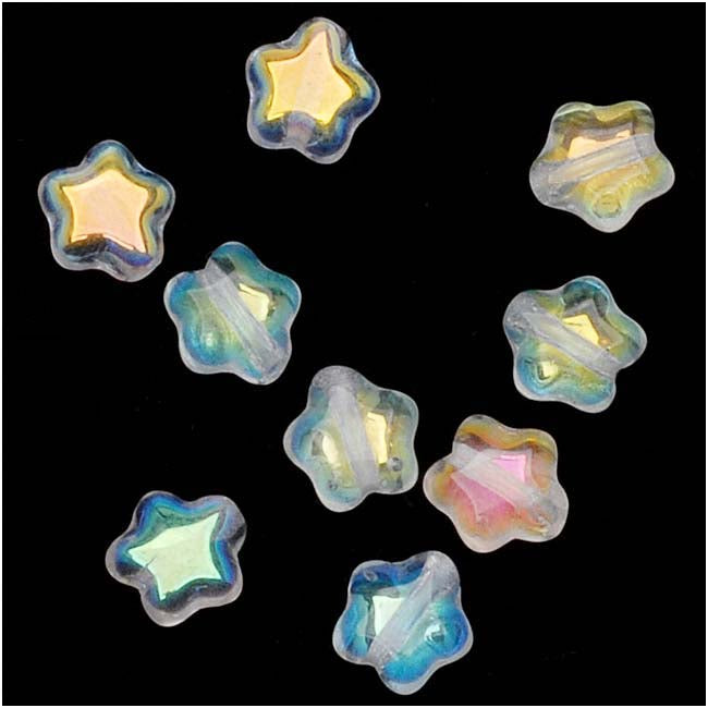 Czech Glass Beads Crystal AB Tiny Stars 6mm (25 pcs)