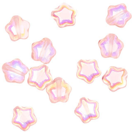Czech Glass Beads Rosaline AB Tiny Stars 6mm (1 Strand)