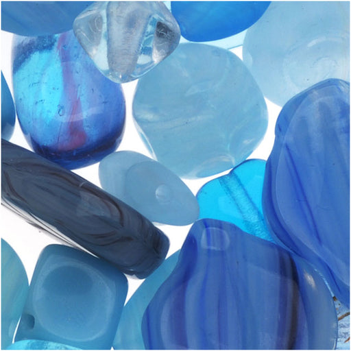 Czech Glass Bead Mix Lot Assorted Shapes Aqua Capri Blue (2 oz.)