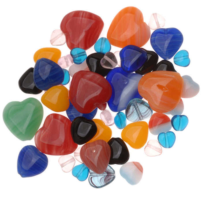 Czech Glass Heart Shaped Bead Mix Lot Assorted Colors And Sizes (1 Oz.)