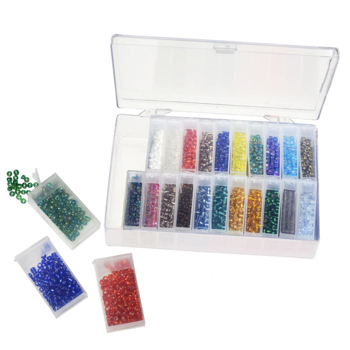 Glass 2-3mm Seed Beads 8 Colors! 100+ grams 8 Compartment Round Storage  Tray #16