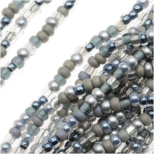 Czech Glass Seed Beads, 11/0 Round, 1 Hank, Silver Wares Silver Mix