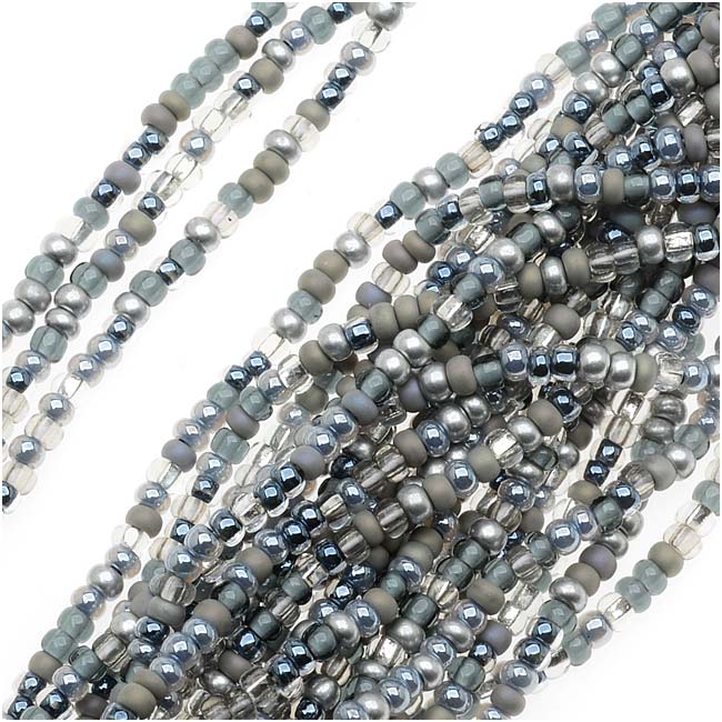 Czech Glass Seed Beads, 11/0 Round, 1 Hank, Silver Wares Silver Mix
