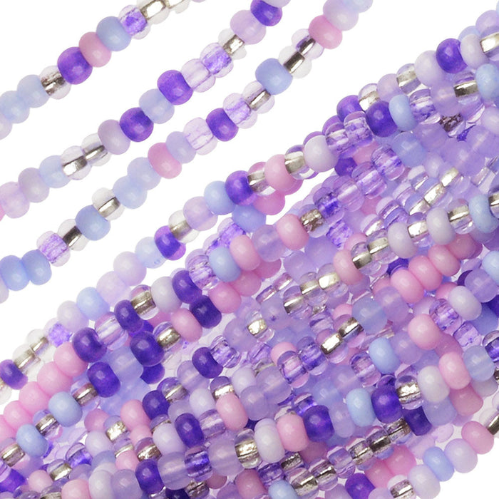 Czech Glass Seed Beads, 11/0 Round, 1 Hank, Purple Parasols Mix