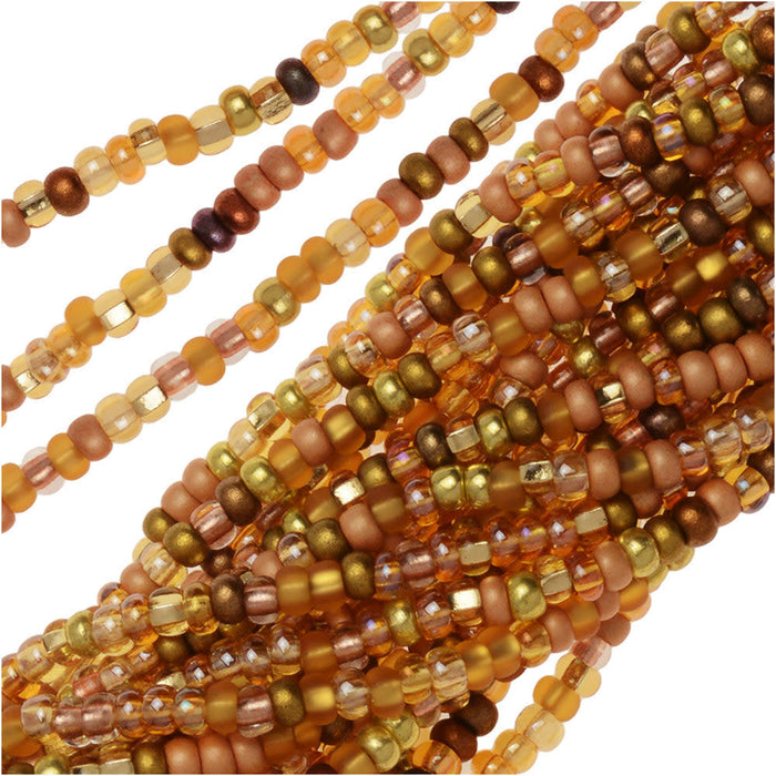 Czech Glass Seed Beads, 11/0 Round, 1 Hank, All That Glitters Gold Mix
