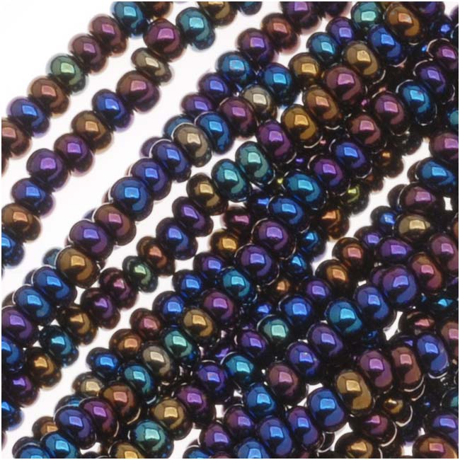 Czech Glass Seed Beads, 11/0 Round, 1 Hank, Metallic Blue Iris Mix