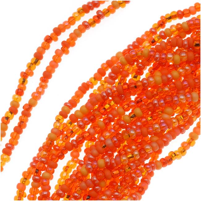 Czech Glass Seed Beads, 11/0 Round, 1 Hank, L.A. Sunset Orange Mix