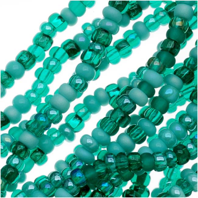 Czech Glass Seed Beads, 11/0 Round, 1 Hank, Turquoise Fetish Blue Green Mix