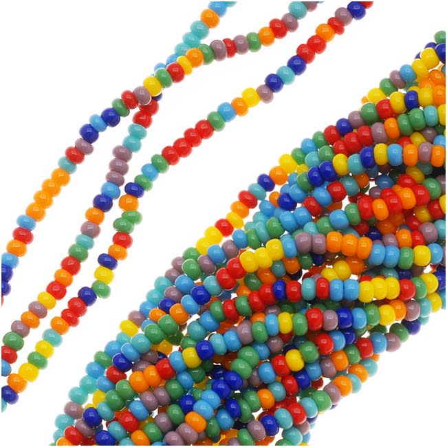 Czech Glass Seed Beads, 11/0 Round, 1 Hank, Rainbow Opaque Mix