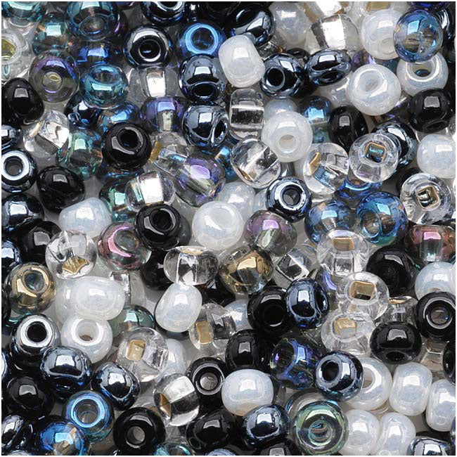 Czech Glass Seed Beads, 6/0 Round, Top Hat Black & White Mix (1 Ounce)