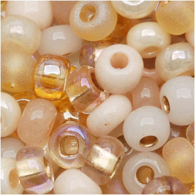 Czech Glass Seed Beads, 6/0 Round, Saharan Sands Cream & Tan Mix (1 Ounce)