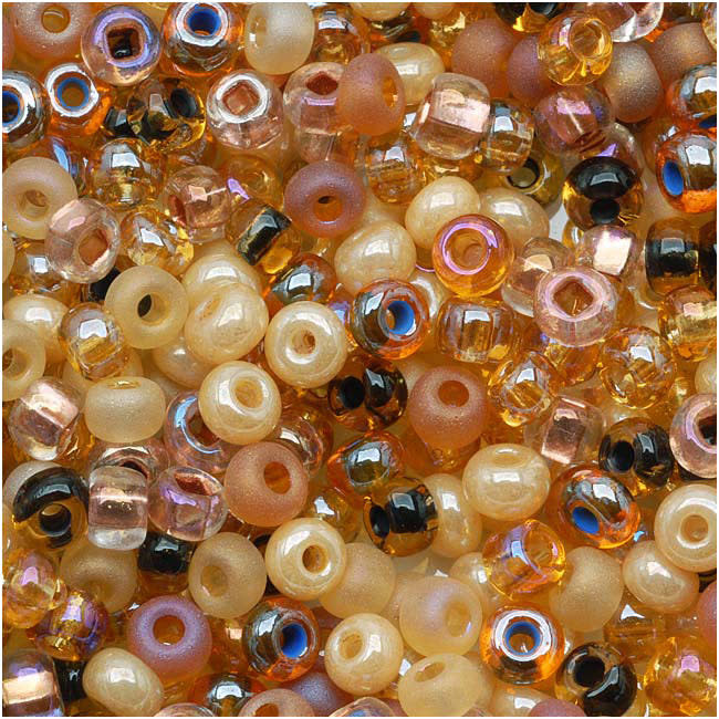 Czech Glass Seed Beads, 6/0 Round, Autumn Leaves Brown Mix (1 Ounce)