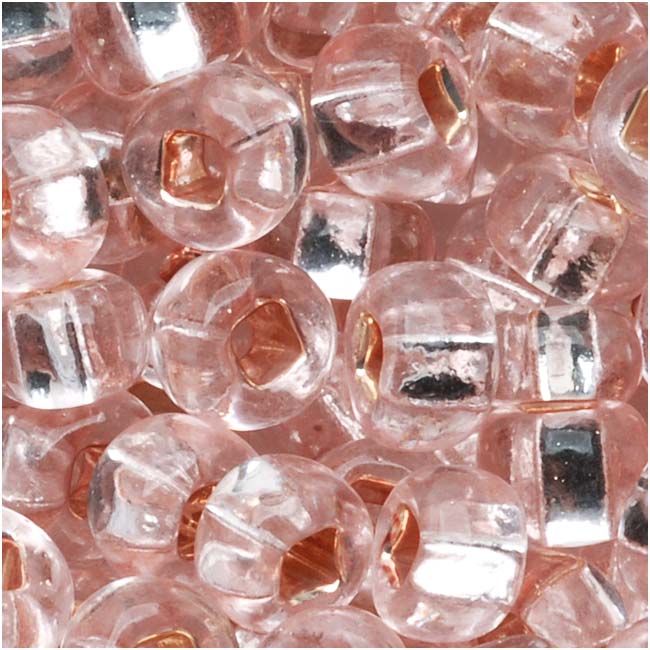 Czech Glass Seed Beads, 6/0 Round, Silver Foil Lined Light Rose Pink (1 Ounce)