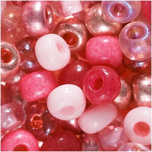 Czech Glass Seed Beads, 6/0 Round, Pretty Princess Pink Mix (1 Ounce)