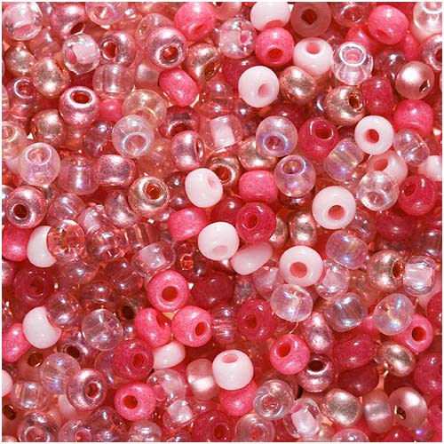 Czech Glass Seed Beads, 6/0 Round, Pretty Princess Pink Mix (1 Ounce)