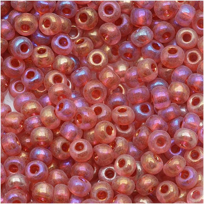 Czech Glass Seed Beads, 6/0 Round, Rose Pink AB (1 Ounce)